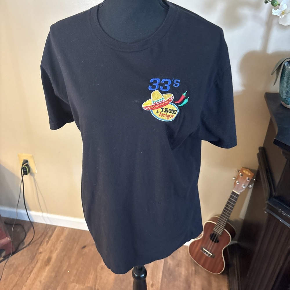 Bubba's 33 Sports Bar T Shirt Mens Large Black Tacos & Amigos Embroidered Gildan